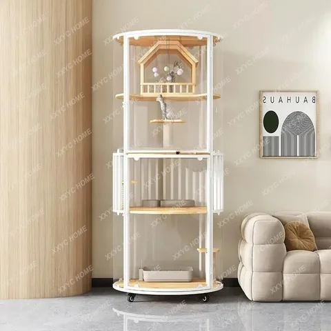 Вилла для кошек из панорамного стекла P 360, большая цилиндрическая клетка для кошек, шкаф для кошек из цельного дерева, четырехэтажное большое пространство