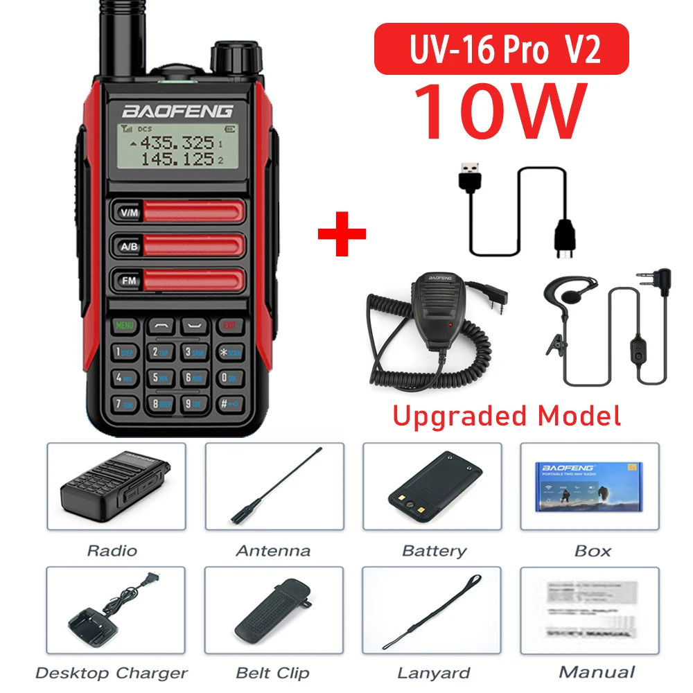 new baofeng uv 16 pro 10w high power upgraded of uv 5r uv 10r walkie talkie ip68 waterproof 50km long range dual band ham radio free global shipping
