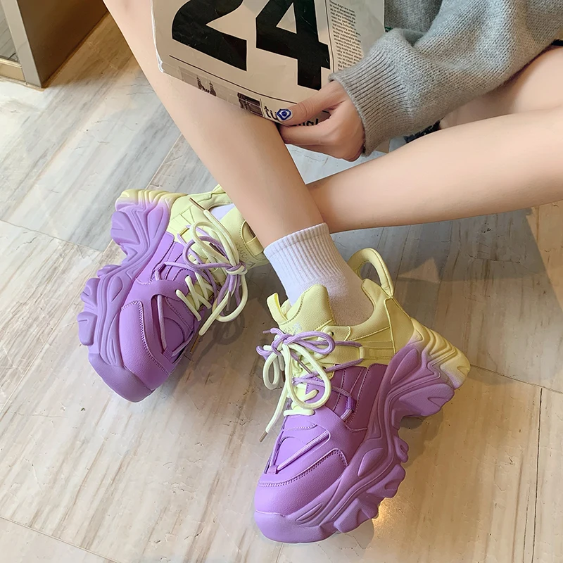 

Apanzu 2022 Spring Autumn Vulcanize Shoes Mix Color Chunky Dunky Sneakers Women Woman Street Style Thick Sole Platform Sneakers