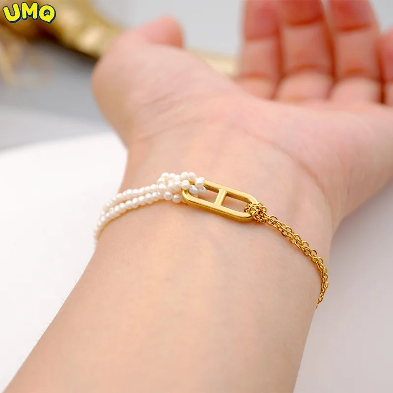 

UMQ Simple Millet Pearl Bracelet Personalized Double-layer Hand Accessories