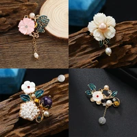 dmari women brooch chinese vintage princess badge enamel shell pearls flower lapel pin luxury jewelry 2022