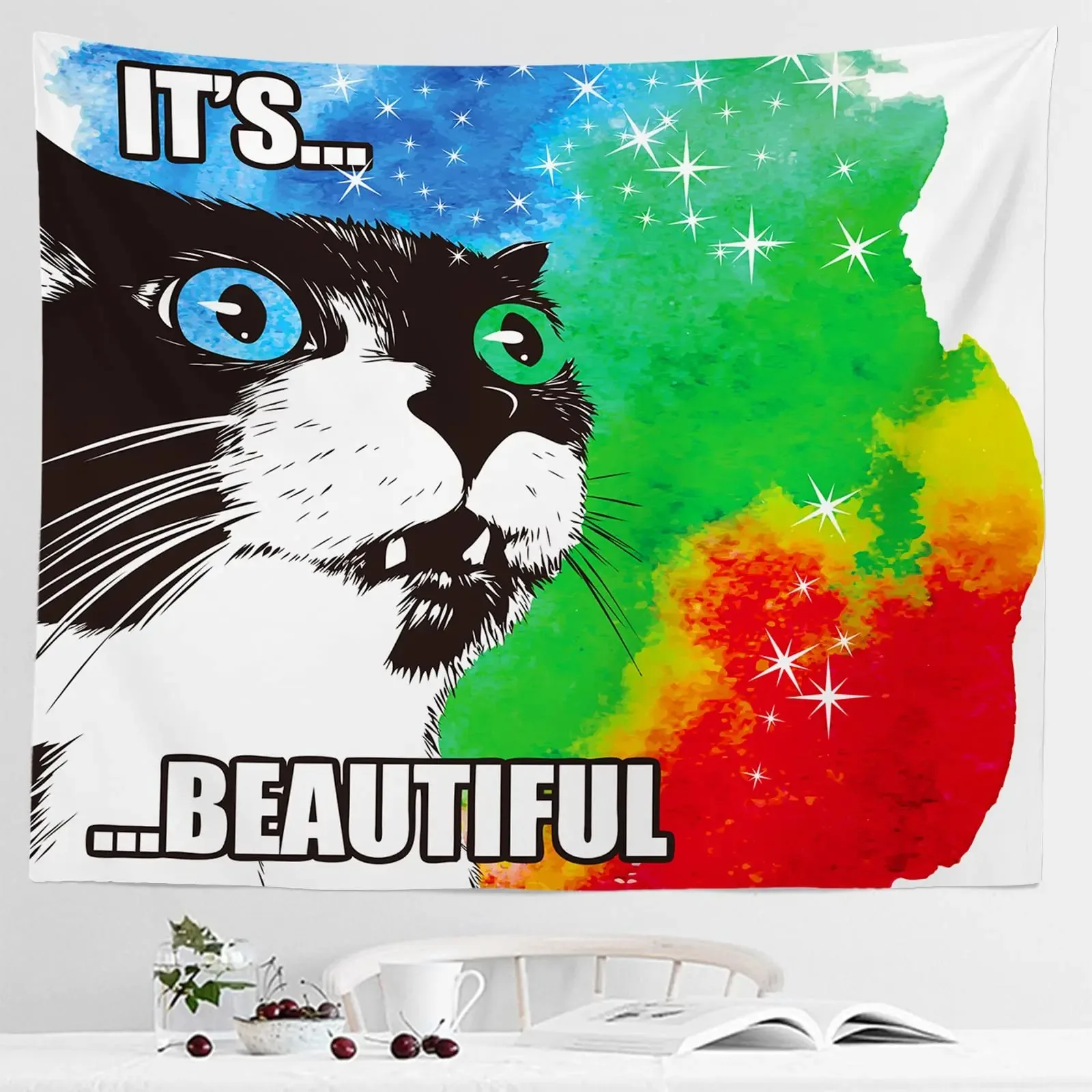 Психоделический гобелен с рисунком кошки для офиса гостиной домашний Настенный