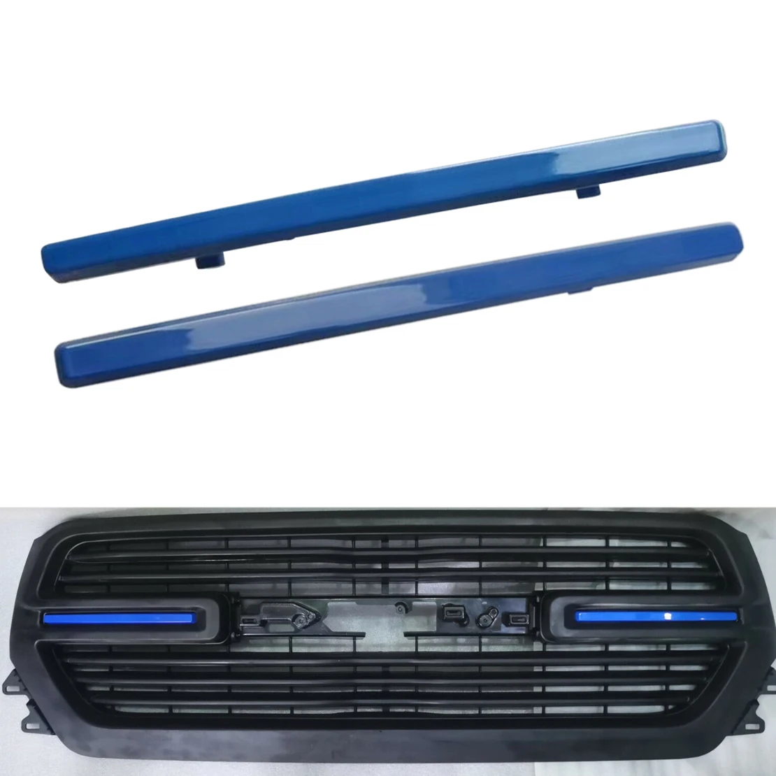 1 Pair Front Grille Inserts Cover Trim Fit for Dodge Ram 1500 2019 2020 2021 Blue ABS Plastic