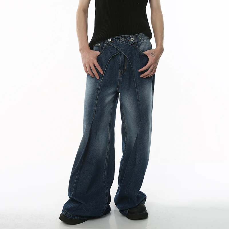 

Джинсы SYUHGFA мужские мешковатые, винтажные широкие брюки из денима в стиле пэчворк, нишевые свободные штаны в Корейском стиле