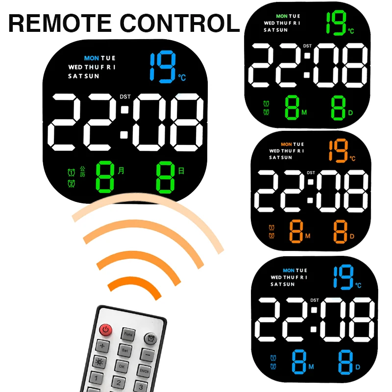

10Inch Square Large Screen LED Digital Wall Clock With Remote Control Temperature Date Week Electronic Alarm Clocks Home Decor