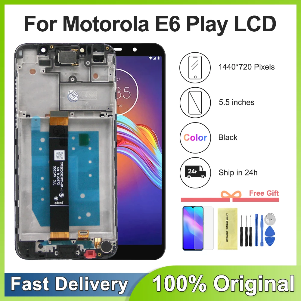 Оригинальный ЖК-дисплей 5,5 дюйма для Motorola Moto E6 Play, сменный сенсорный экран с цифровым преобразователем для MOTO E6Play XT2029, XT2029-1 с рамкой