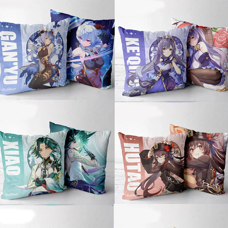 45*45 см чехол для подушки Genshin Impact Cosplay с двусторонним принтом наволочка Zhongli Xiao Keqing