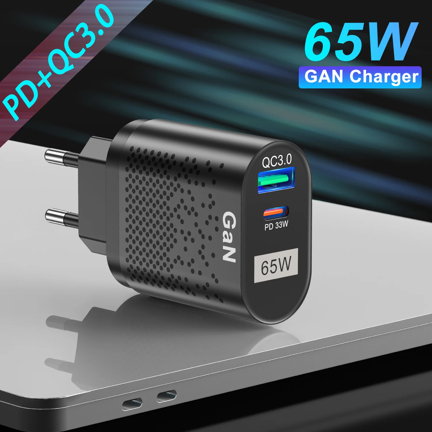 Зарядное устройство Gallium Nitride мощностью 65 Вт GaN QC PD 3.0 USB Type C Fast Wall для ноутбука iPhone redmi Xiaomi быстрой зарядки.