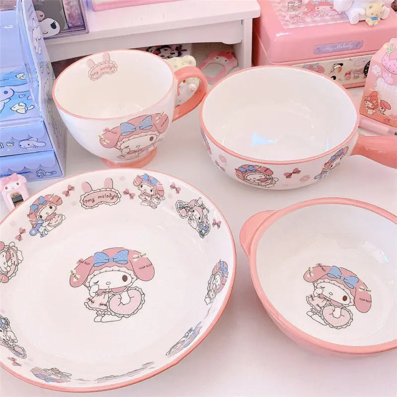

Милая розовая керамическая миска My Melody Kawaii в стиле аниме для мгновенной лапши, обеденная тарелка, креативная посуда с мультяшным рисунком, ч...
