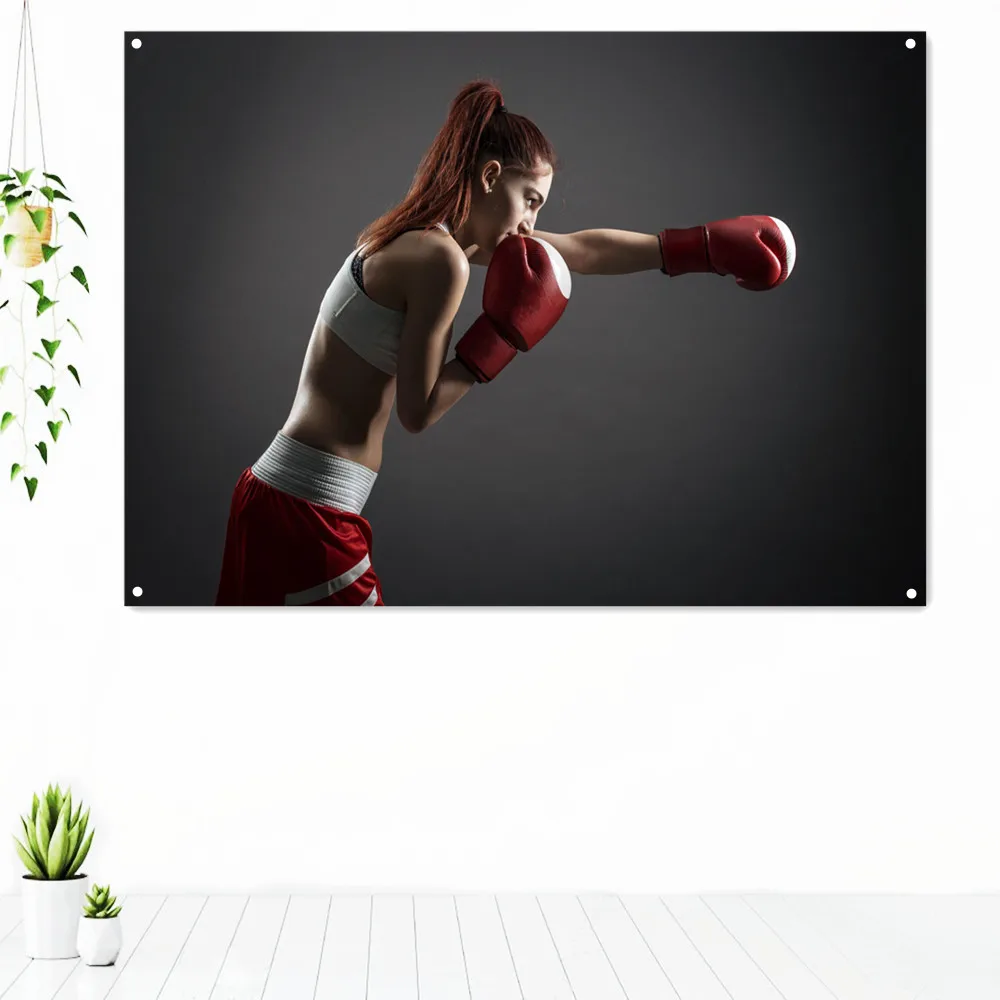 

Boxing Attack Stance Exercise Decorative Banner Flag Boxing Muay Thai Kickboxing Training Poster Wall Hanging Painting Gym Decor