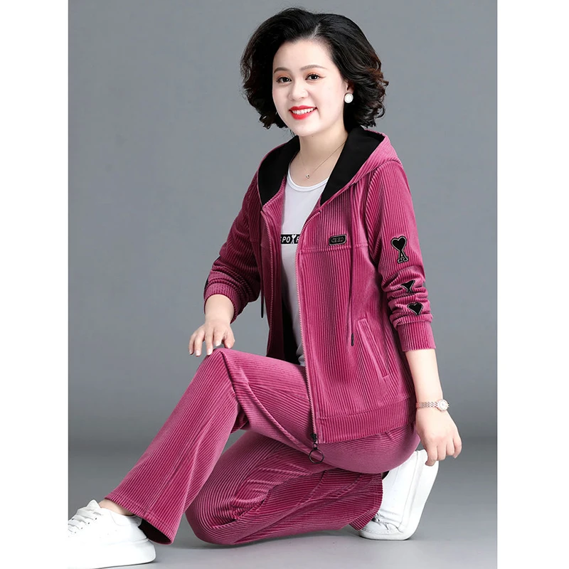 Весенне-осенний спортивный костюм вельветовый Женский Повседневный