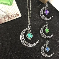 retro moon luminous pendant necklaces for women men trendy vintage moon gem stone pendant necklace fashion jewelry gifts