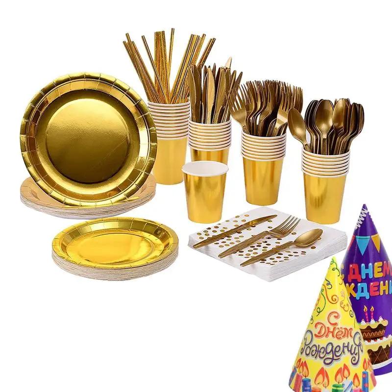 

Party Dinnerware Set Party Tableware Set Party Dinnerware Set With Gold Foil Polka Dot Pattern For Camping Party Birthday