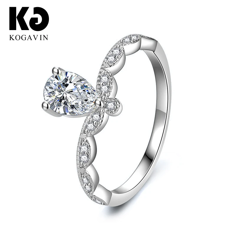 

KOGAVIN Rings Accessories Wedding Female anillos anillos mujer Ring Party Pink Engagement Crystal Gift 3A Cubic Zirconia Fashion