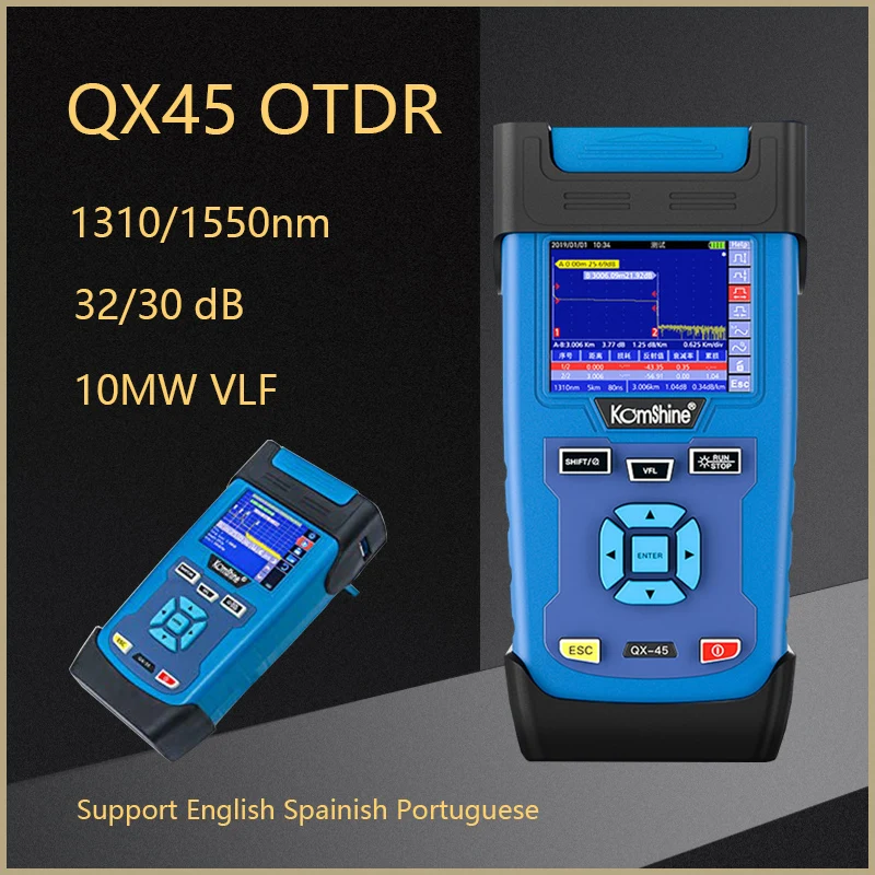 

Komshine QX45 OTDR SM 128KM 1310/1550nm,Fiber Optic Testor,VFL 10MW,32*30 dB,Support English Spainish Portuguese Free Shipping