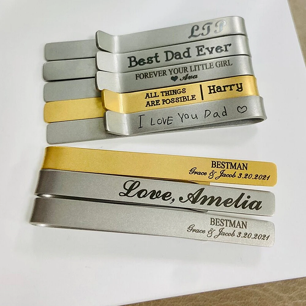 

Мужской зажим для галстука из нержавеющей стали, с гравировкой имени