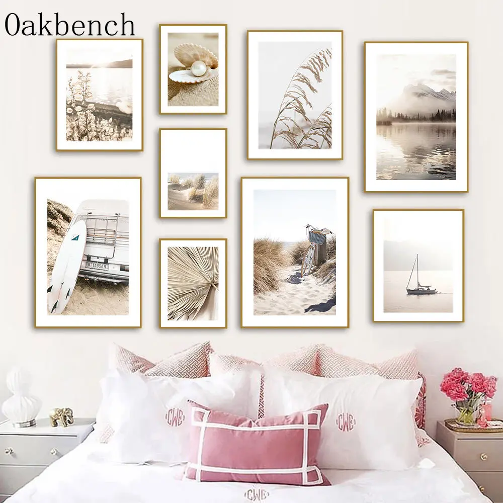 

Shell Wall Art Pearl Canvas Painting Lake Wall Poster Beige Seaside Print Pictures Nordic Wall Pictures Living Room Decoration
