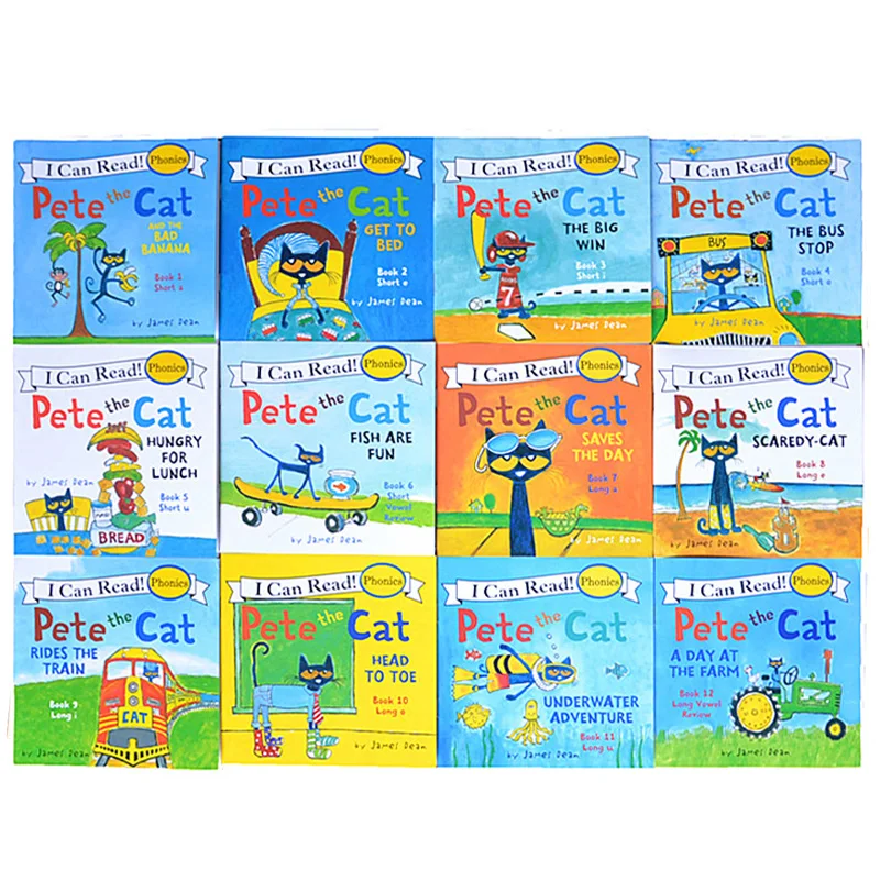 

12 Books/Set I Can Read Pete Cat Biscuit Dog English Picture Book Storybook Children's Pocket Reading Book 13x13CM