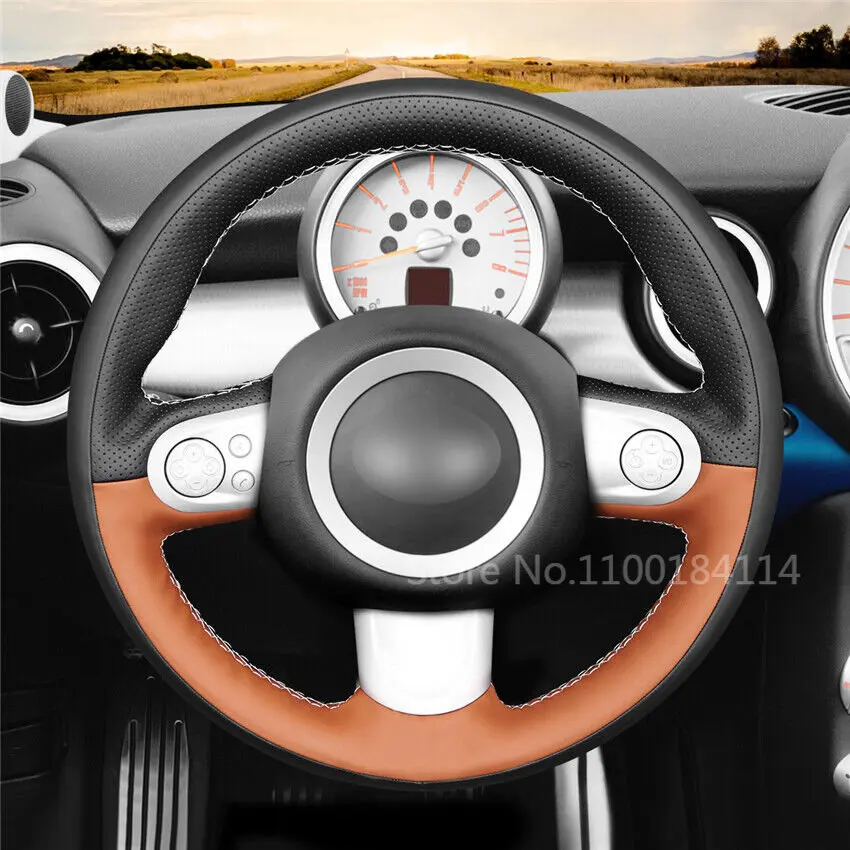 

Orange Black Leather Car Steering Wheel Cover for Mini Clubman Clubvan R56 R57