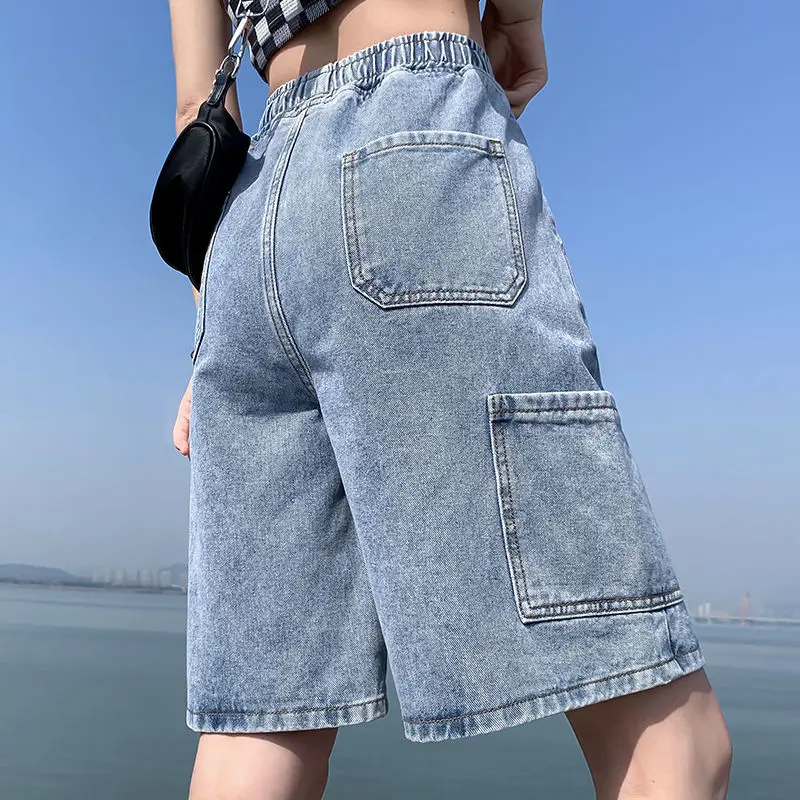 Denim Bermuda Jean Cargo Wide Shorts Womens Summer Blue Y2K Baggy Shorts Jeans Ladies High Waisted Cute Long New Shorts Women