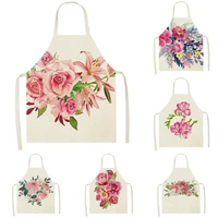 68x55cm flowers print kitchen apron antifouling household cleaning linen aprons for women home baking cooking tools delantal
