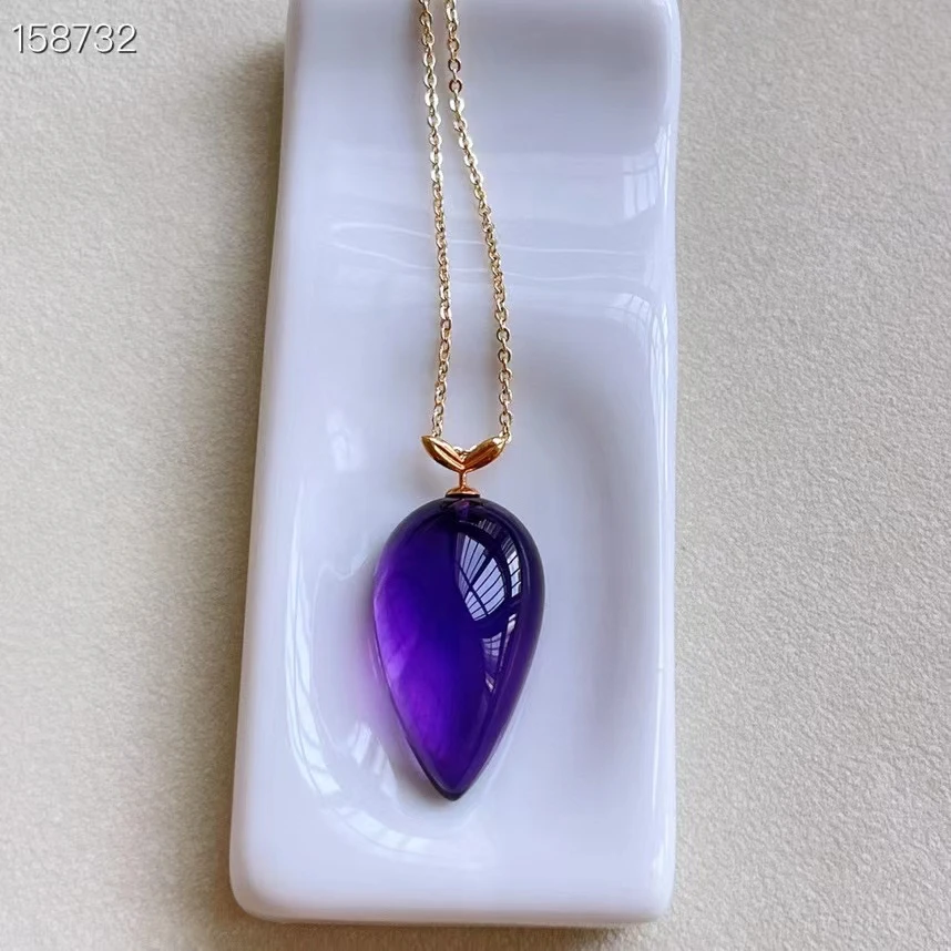 

Natural Purple Amethyst Quartz Pendant Necklace Radish Brazil 22.8*13mm Lavender Aemthyst Healing 18K Gold AAAAA