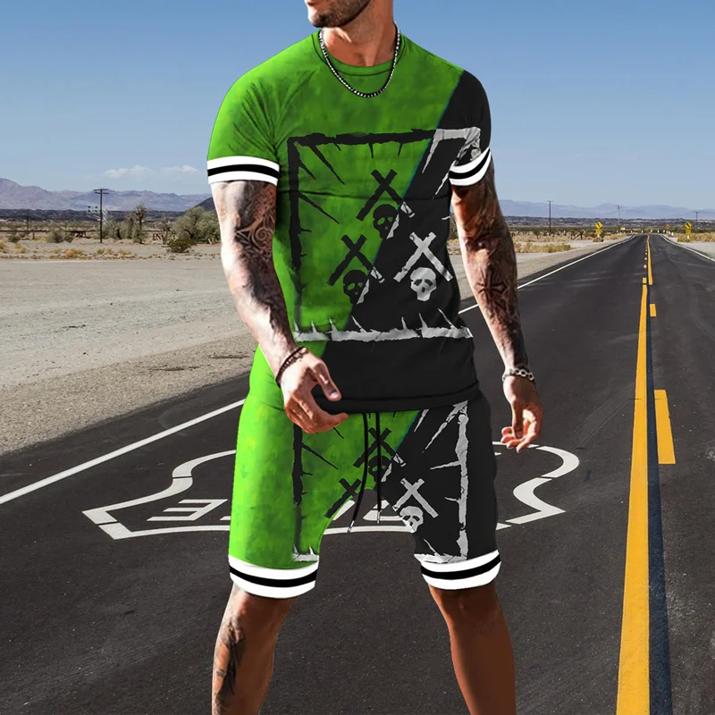 

Men's New Funny Smiley Summer Street Casual Retro Sports 3D Printing T-Shirt Shorts Suit Fashion Casual Shorts Suit Oversized