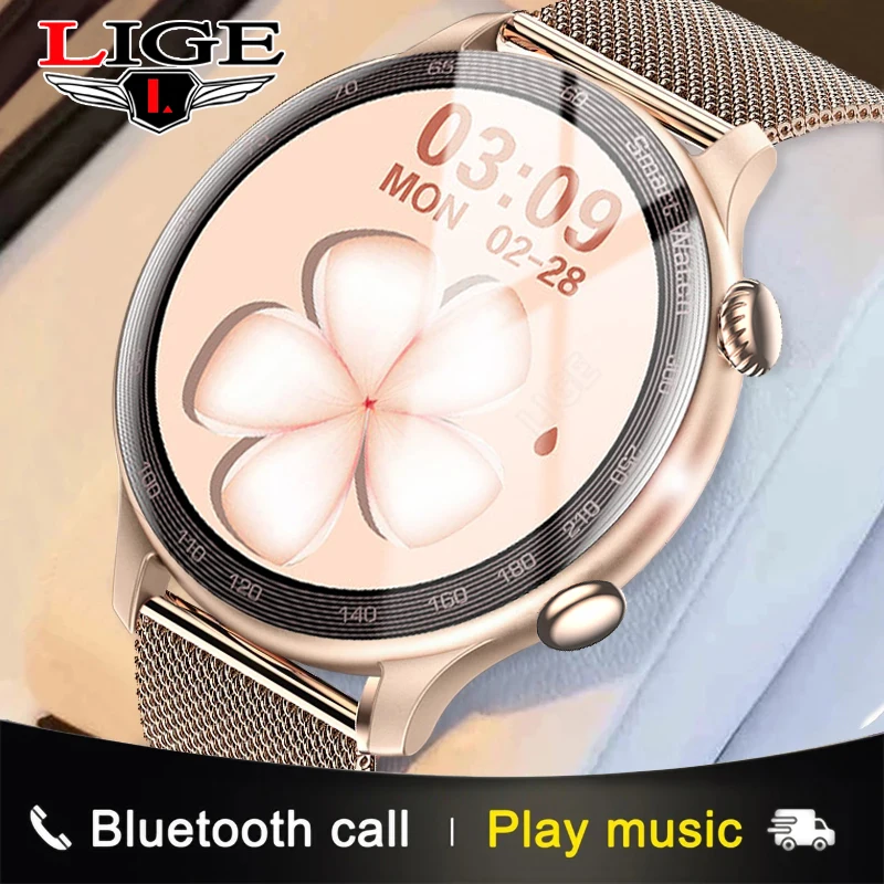 

LIGE 2022 New Bluetooth Call Smart Watch Women Full Touch Sport Fitness Custom Dial Waterproof Heart Rate Monitor Smartwatch Men