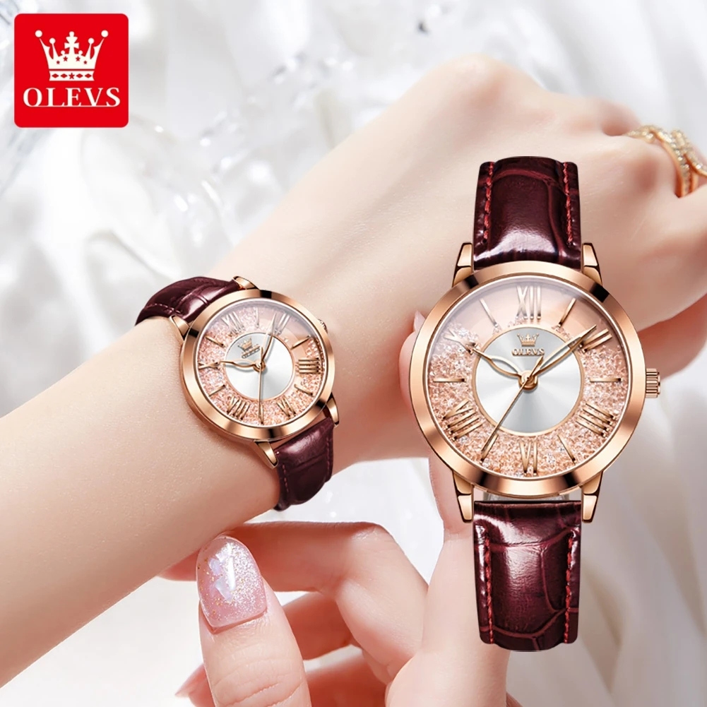 OLEVS Women Watches Fashion Leather Quicksand Ladies Watch Waterproof Quarzt Wristwatch Romatic Girlfriend Gift Montre Femme