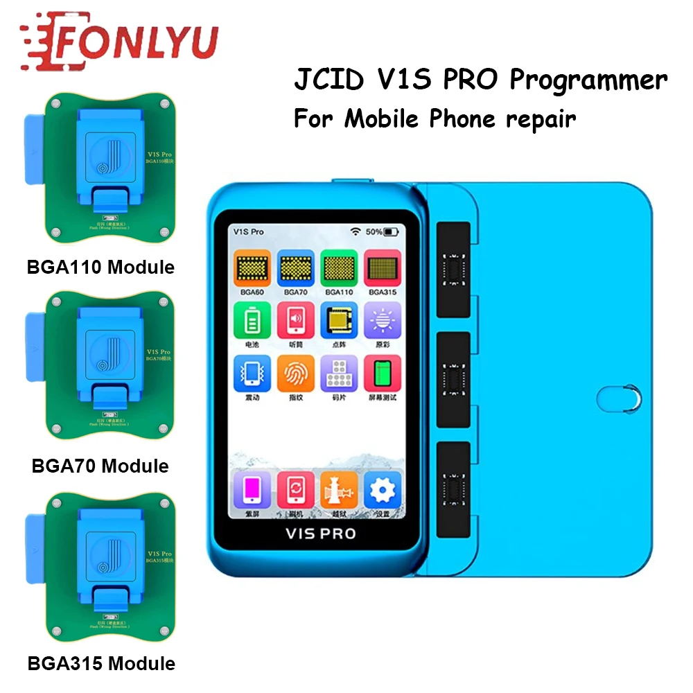 

JCID V1S PRO Programmer with BGA315 BGA110 BGA70 BGA60 Socket for iPhone 6-14 Nand Flash Read Write Format Screen True Tone Fix