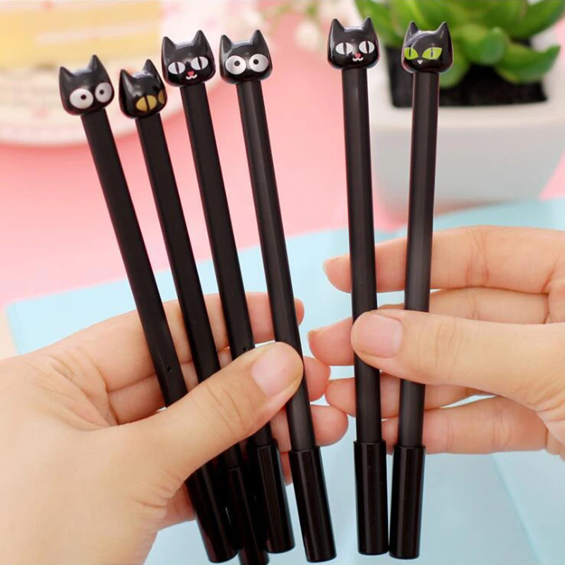 

4pcs Creative Small Black Cat-tipped Neutral Pen Kawaii Student Writing Signing Stationery Cute School Office Supply 0.5mm