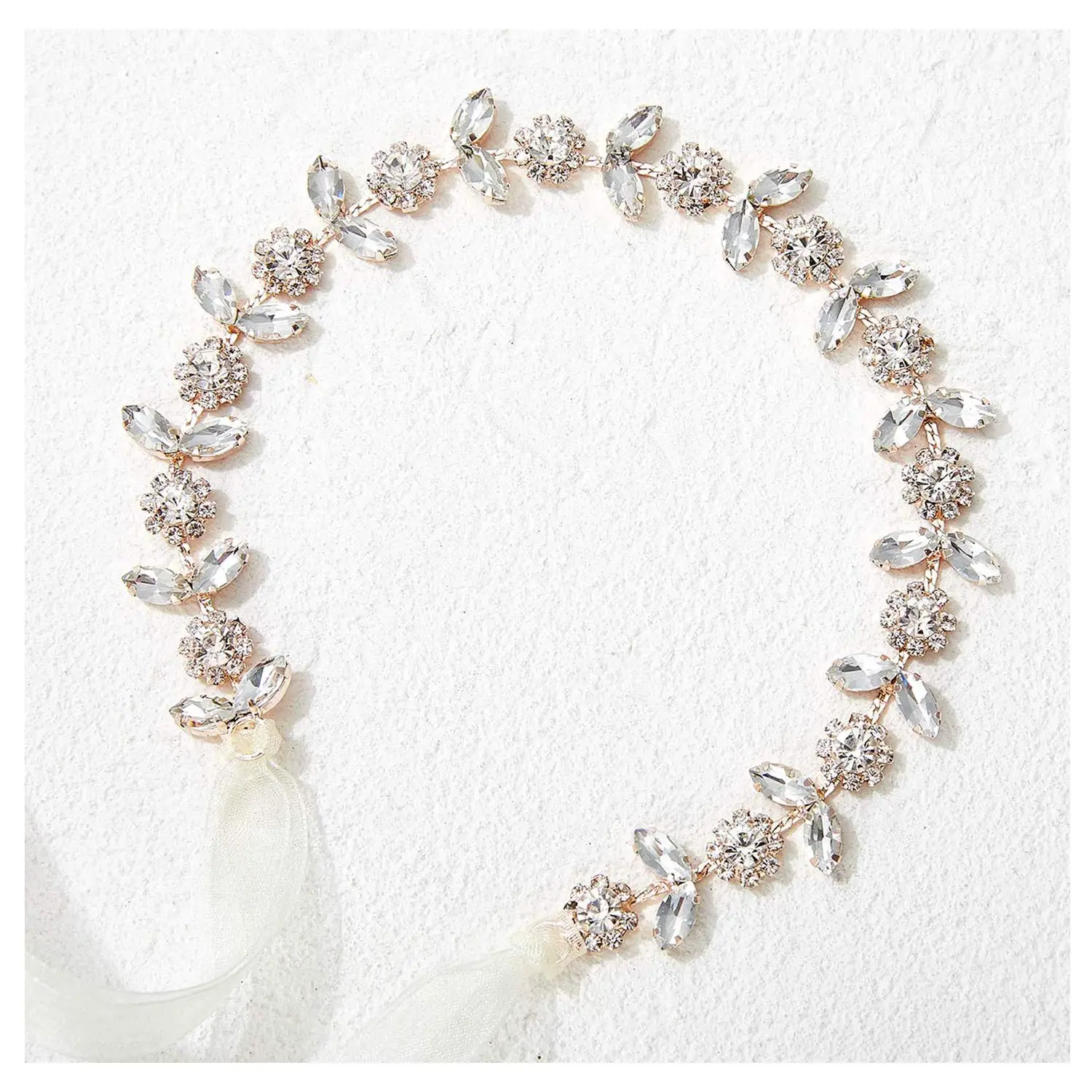 

Rose Gold Flower Girl Headband for Wedding Baby Girl Headpiece Princess Crystal Floral Hair Accessories for Birthday Party