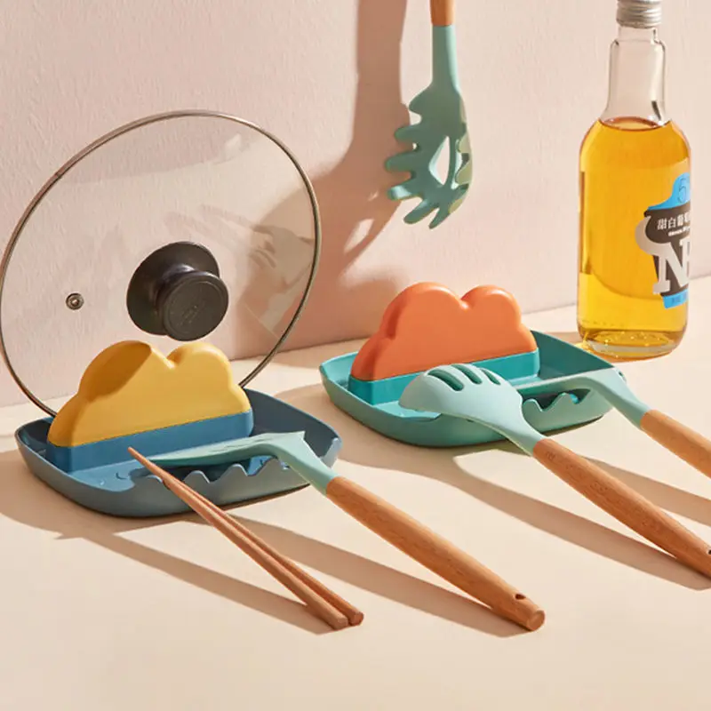 

Pot Cover Rack Kitchen Countertop with Water Collection Tray Household Lid Holder Rack Kitchen Spoon Holder