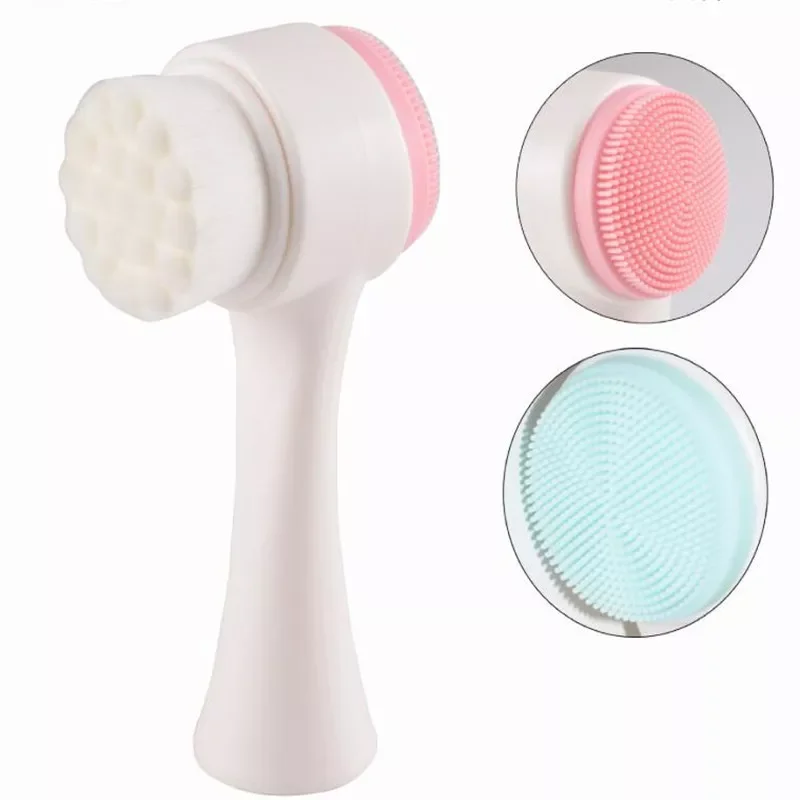 

Double-sided Silicone Skin Care Tool Facial Cleanser Brush Face Cleaning Vibration Facial Massage Wash Pore Cleaner Exfoliator