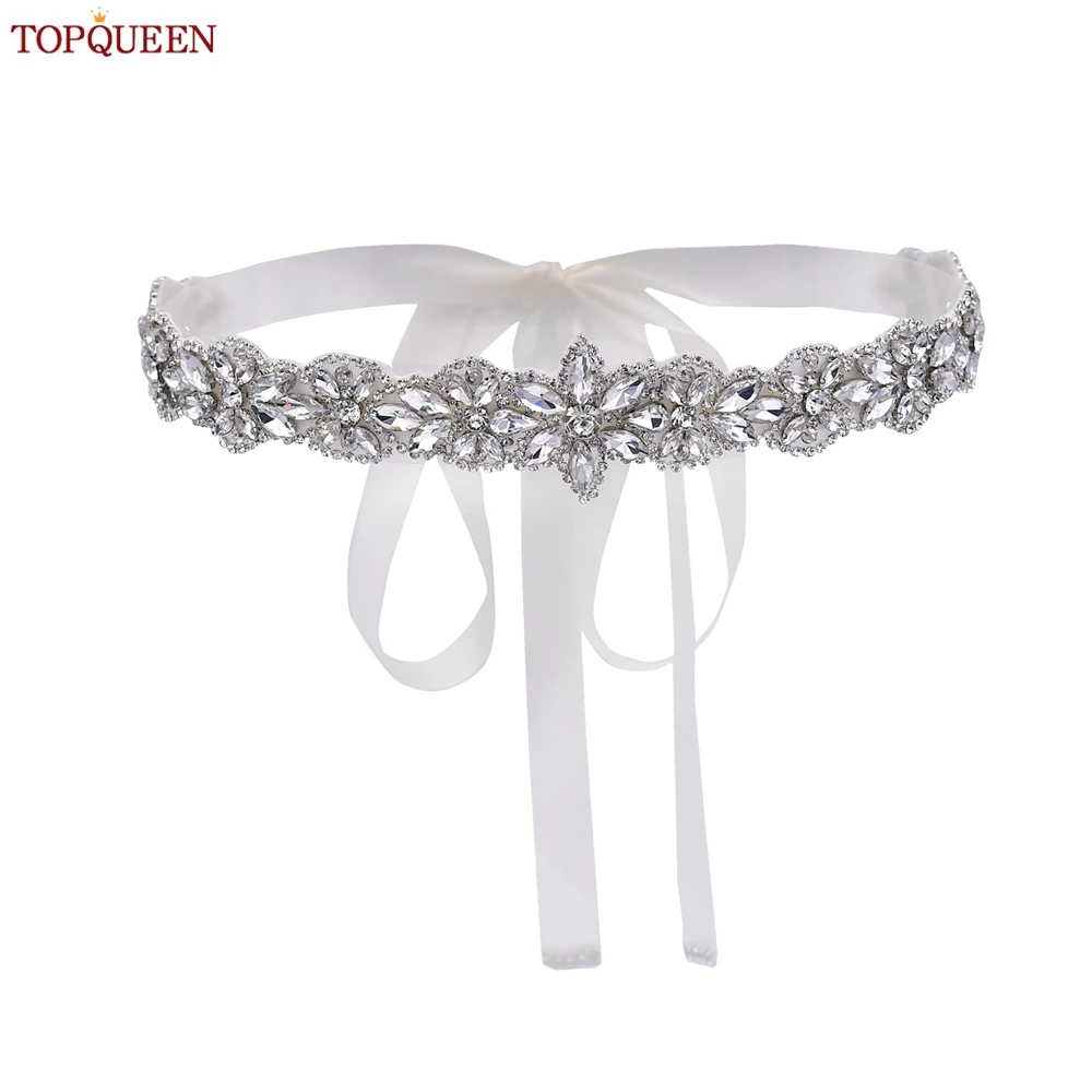 

Topqueen S21 Silver Rhinestones Bridal Dress Belt Shinny Ladies Party Prom Sash Diamonds Wedding Accessories Gown Appliques