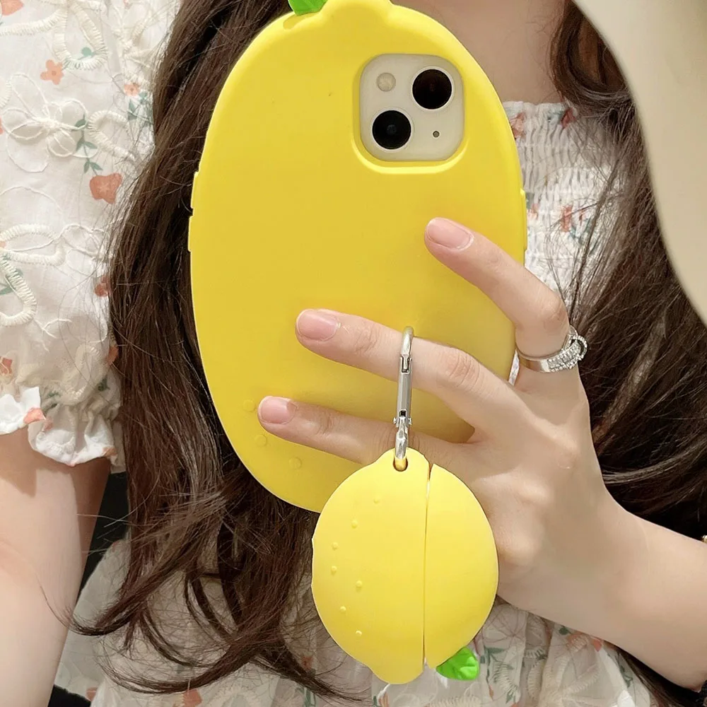 Милый 3D желтый лимонный силиконовый чехол для наушников Apple Airpods 1 2 мультяшный Air