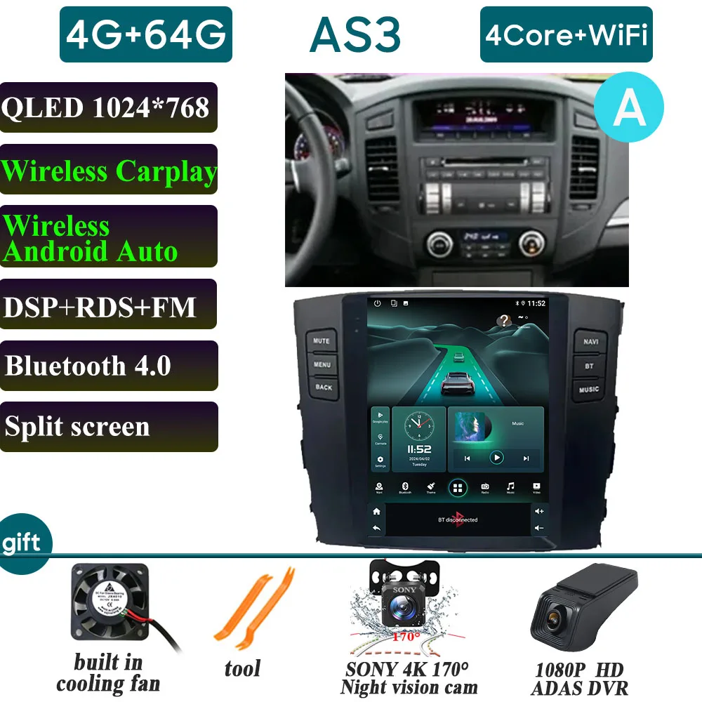 

Автомобильный радиоприемник Carplay для Mitsubishi Pajero 4 V80 V90 2006-2014, навигация, GPS, Android, авто стерео, мультимедийный плеер, 5G, Wi-Fi, без 2din