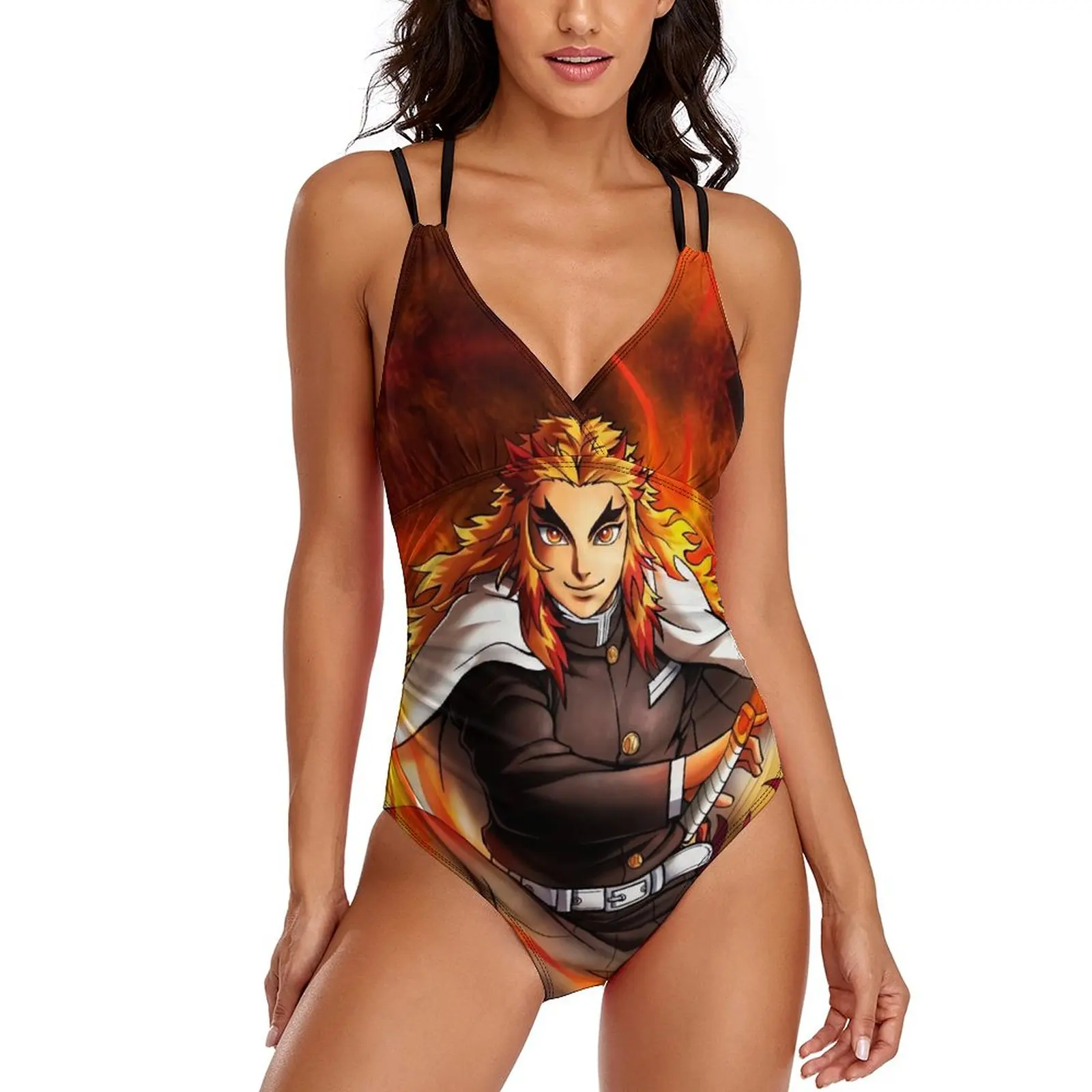 

Demon Slayer Swimsuit Rengoku Kimetsu No Yaiba Swimwear One Piece Bodysuit Women Push Up Sexy Funny Beach Outfits
