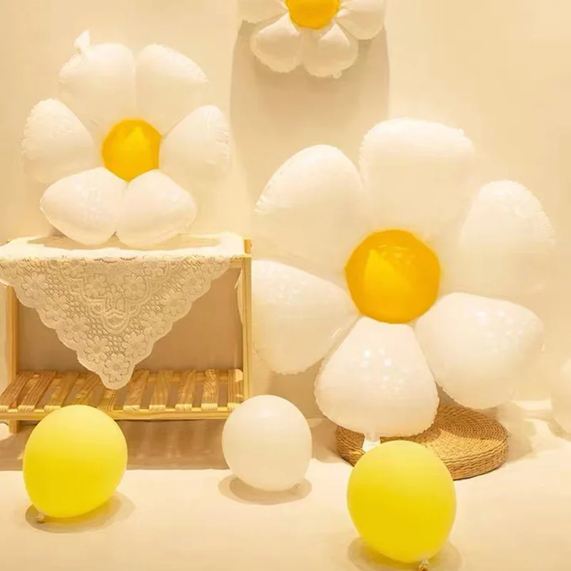 

1-5Pcs White Daisy Foil Balloons Flower Balloon Hawaiian Theme Photo Props Kids Birthday Party Decoration Baby Shower Ballons