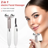 2 in 1 electric face massager roller 3d v face line shape heated eyelash beauty makeup curler fine lines reduction skin firming