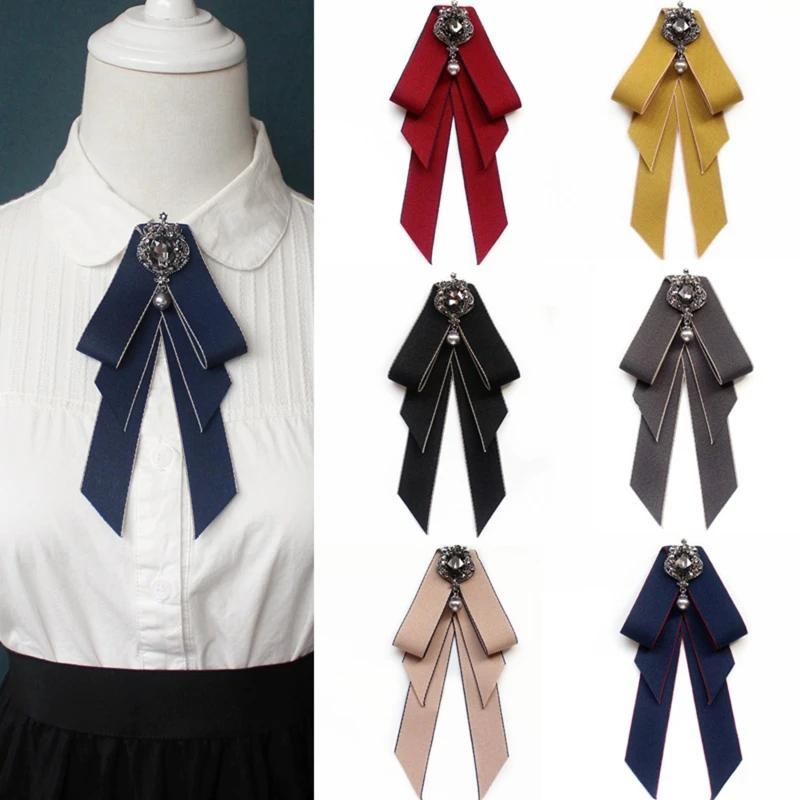 

British Men Women Ribbon Bow Tie Luxury Necktie Business Wedding Party Alloy Crystal Rhinestone Bowtie