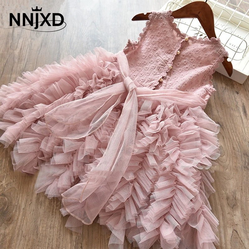 Summer Kids Dresses For Girls Tutu Fluffy Cake Smash Dress Elegant Princess Party Wedding Girl Birthday Clothing 3 8Y | Детская одежда