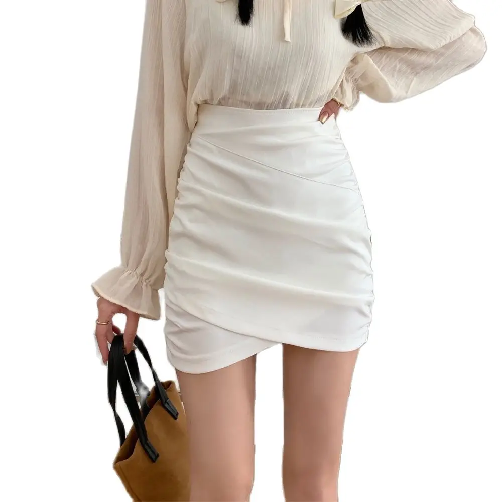 

Fashion High Waist Pleated Slim Mini Skirt Black 2022 Spring New Irregular Design Short Skirt Women's Clothing Bottoms