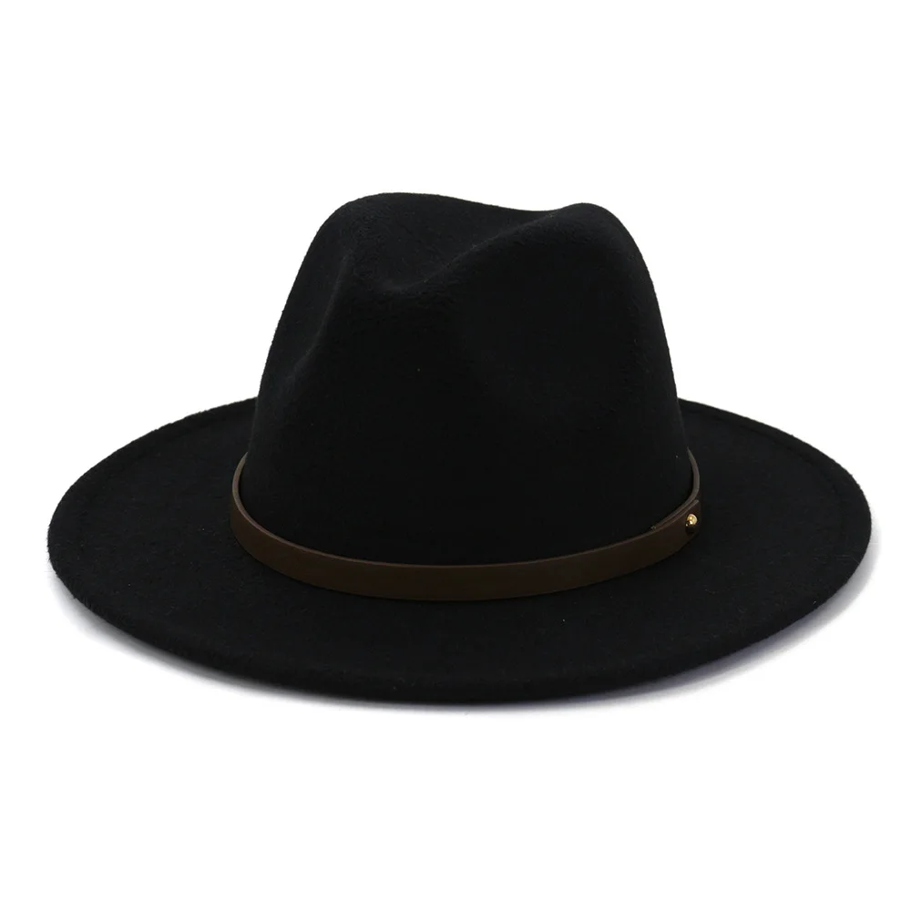 

Women's hat fedoras Men's warm panama hat with chain headgear fashion designer chapel beach Luxury fascinator felt autumn black