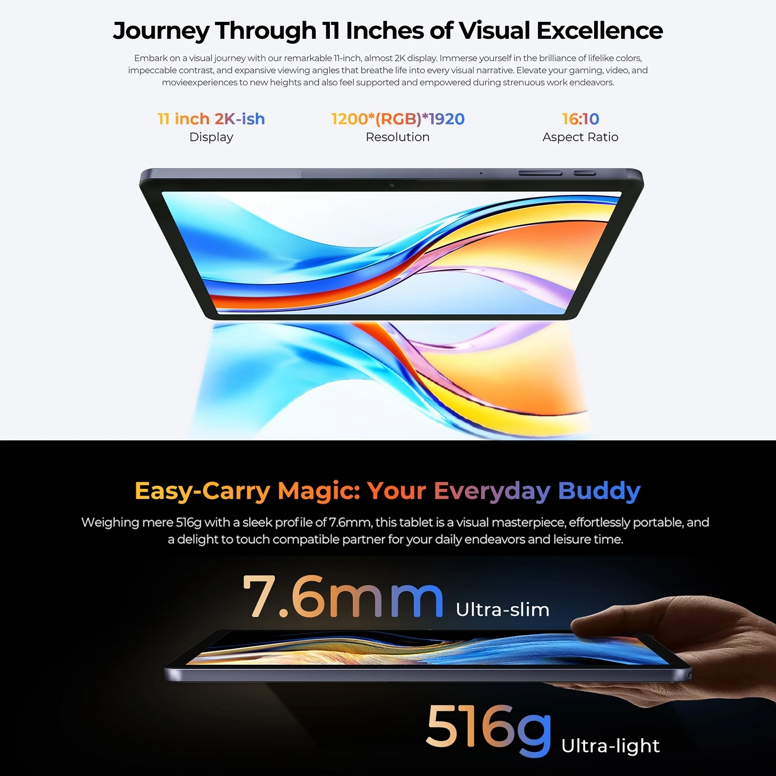 HOTWAV Pad 11 Планшетный ПК 6 ГБ + 256 'ɿHD Дисплей Android 13 8000 мАч Большой аккумулятор 8 МП