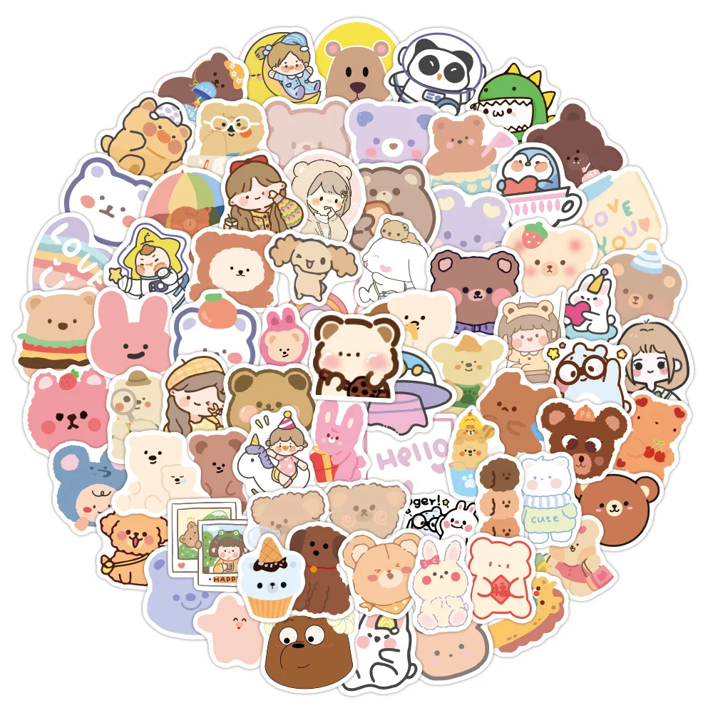 

100pcs Korean Bear Stickers Waterproof Luggage Notebook Scooter Water Cup Stationery Back To School Kawaii Cute Stickers