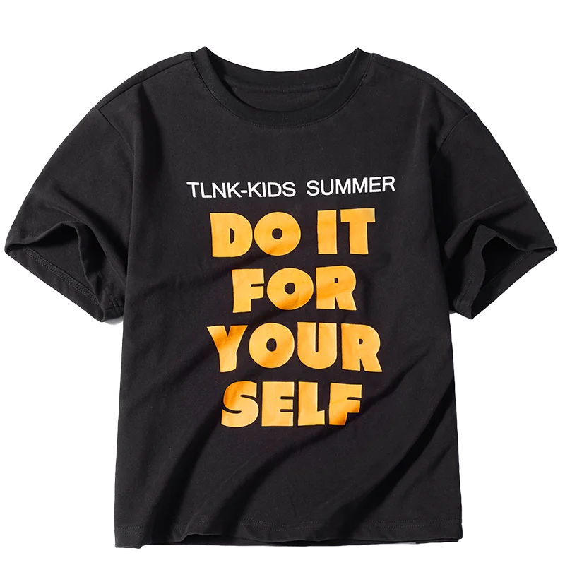 Детская футболка из хлопка с короткими рукавами и принтом |