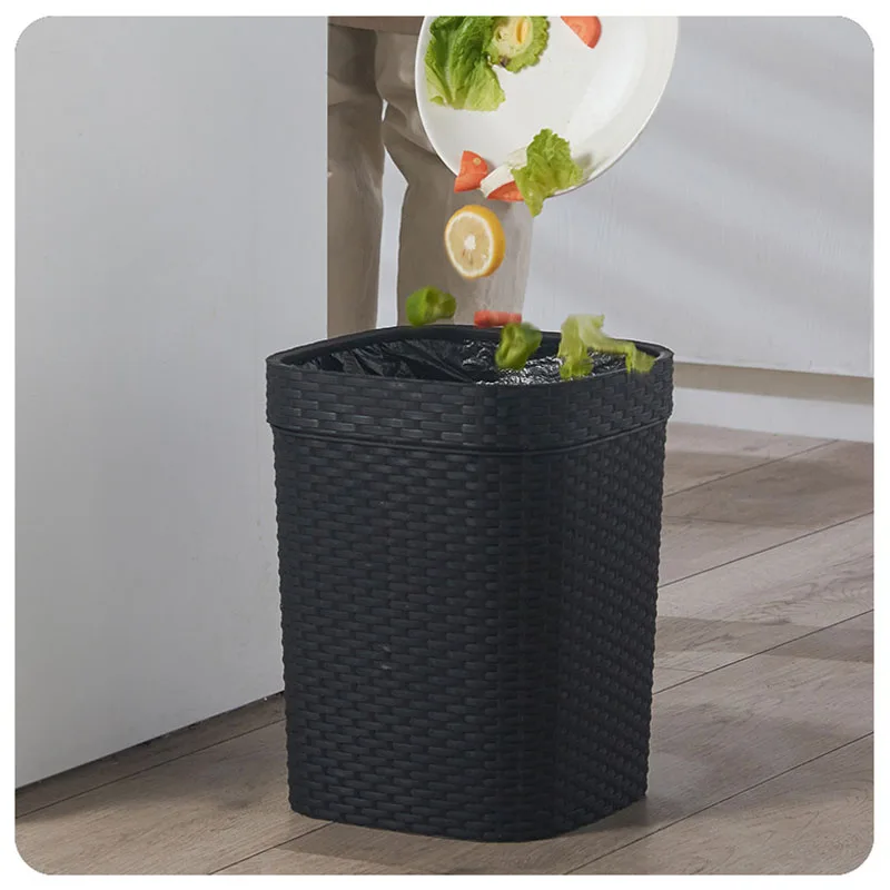 

Nordic Style Imitated Rattan Rubbish Garbage Can Office Kitchen Trash Can Bathroom Toilet Paper Basket Home Waste Can Waste Bins