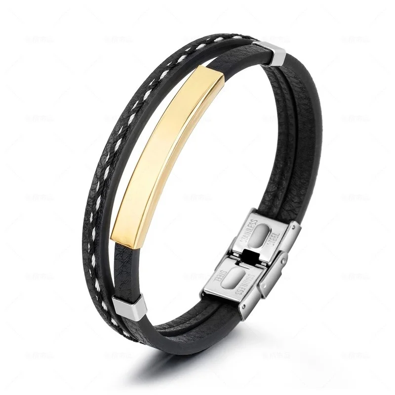 

Fashion Multi Layer Leather Bracelets for Men Women Classic Punk Stainless Steel Woven Bracelet Casual Personalized Bangle Gift