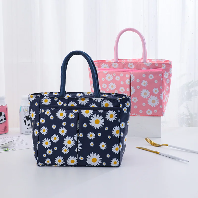 

Daisy Printed Food Bento Insulated Pouch Oxford Cloth Large Capacity Thermal Lunch Bag Picnic Breakfast Cooler Bags for School